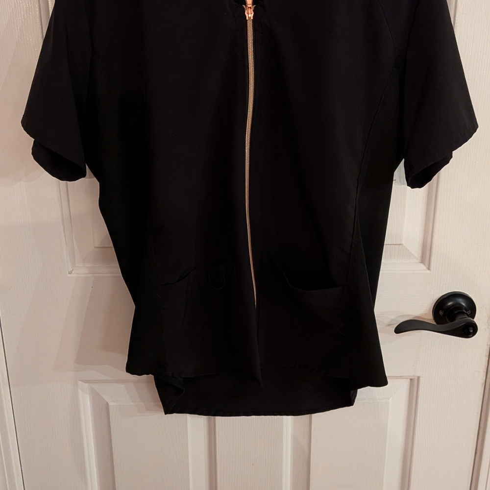 Black Short Sleeve Zip-Up Top